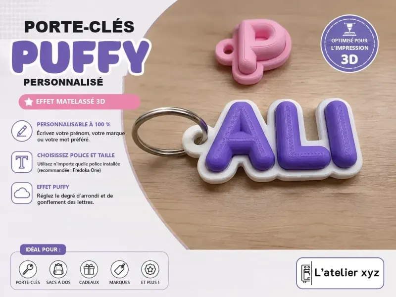 Porte-clés Puffy nom personnalisé